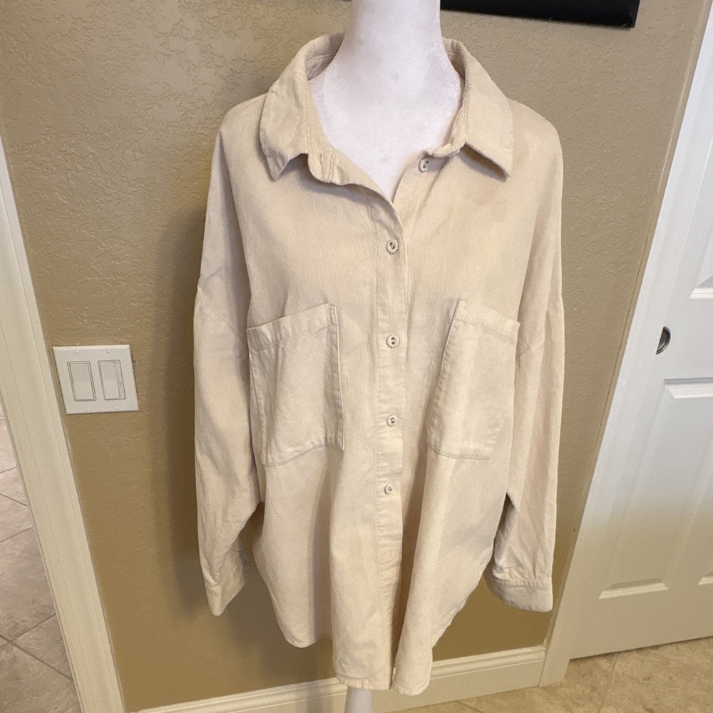 H&M Divided Cream Color Boyfriend Corduroy Shirt, Large